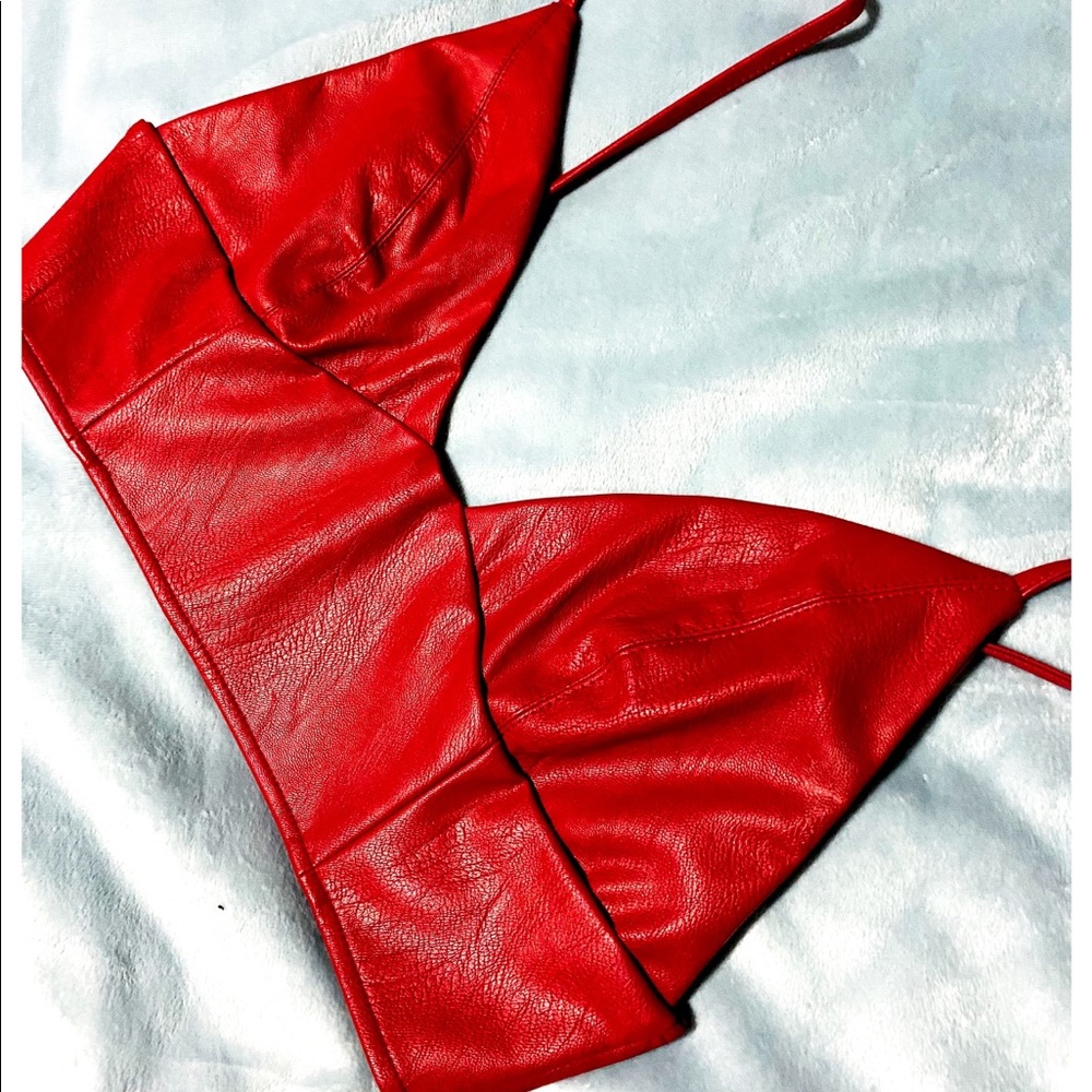 Red lether bralette
